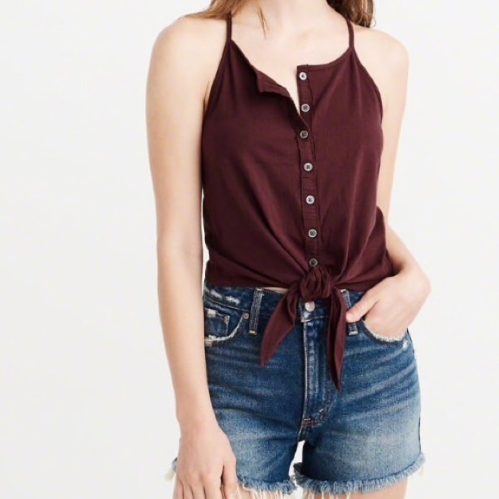 NWT Abercrombie Maroon Tie Front Tank Top XL